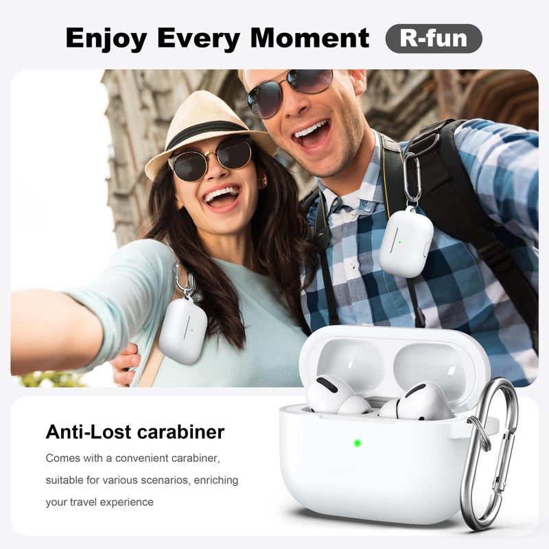 R-fun for AirPods Pro 2nd/1st Generation Case with Cleaner Kit,Soft Silicone Protective Case Cover for Apple AirPod Pro 2/1 for Women Men,AirPods Pro Case Accessories with Keychain,White - Image 2
